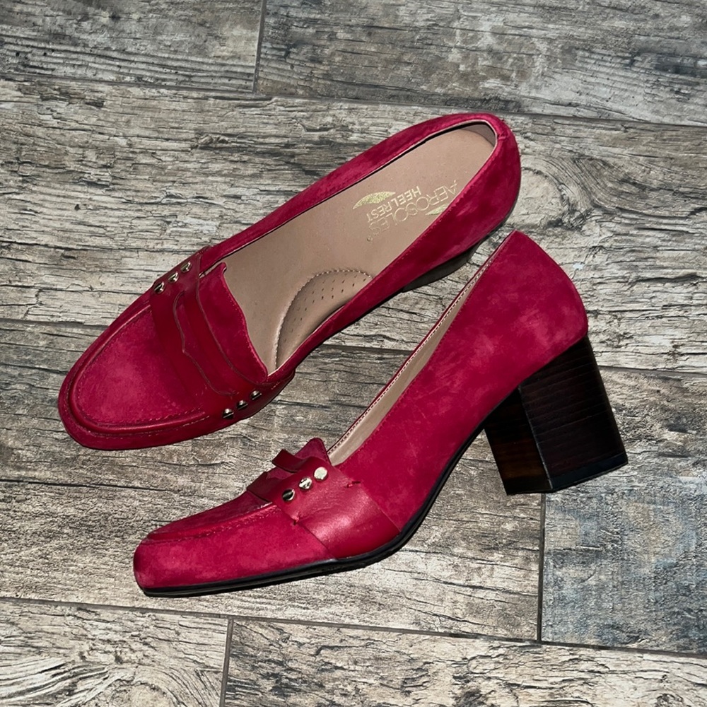 Aerosoles Heelrest red suede leather loafer pump heels